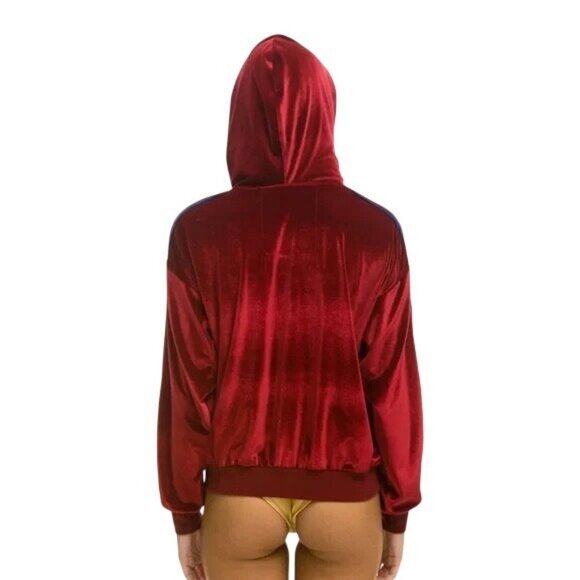 AVIATOR NATION 5 Stripe Velvet Tracksuit Zip Hoodie Jogger Set Sz S Top M Pants - Picture 3 of 11